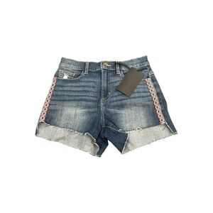 SP‎ Black Label Embroidered Side Tape Denim Cut Off Shorts Medium Wash Size 27